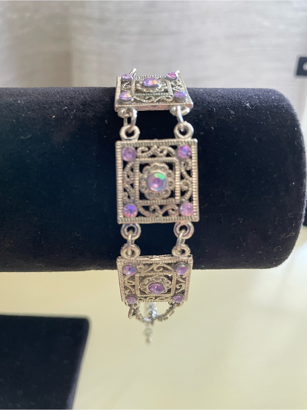 Vintage-Inspired Silver Bracelet with Purple Stones